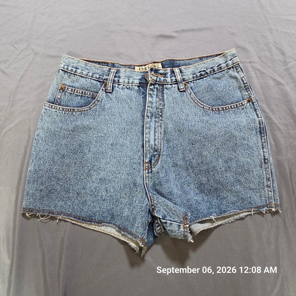 John F Gee Vintage High Waisted Acid Wash Denim Cut Off Shorts Blue Women 16